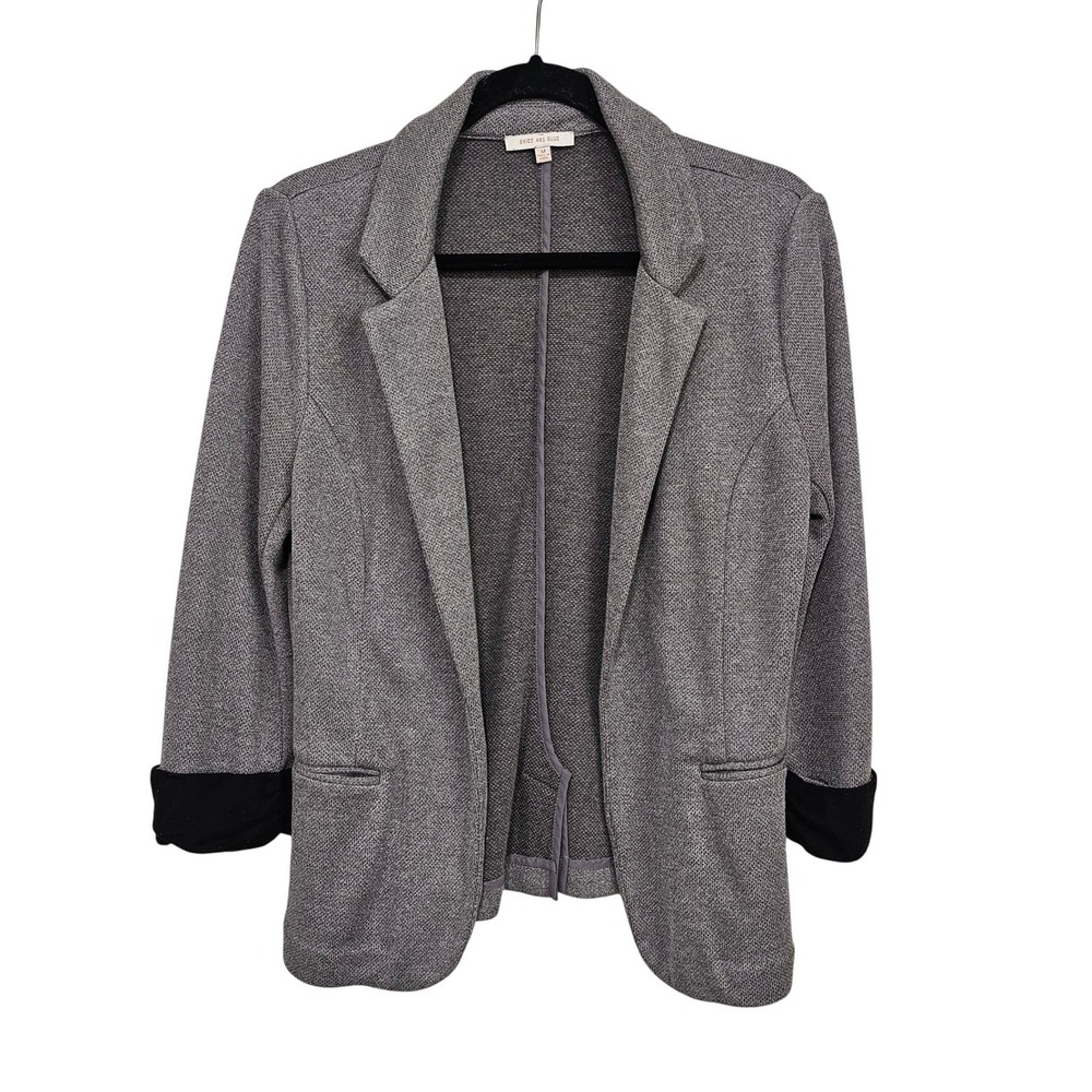 Skies Are Blue Blazer Medium Grey Open Front Knit Contrast Cuff Office Business